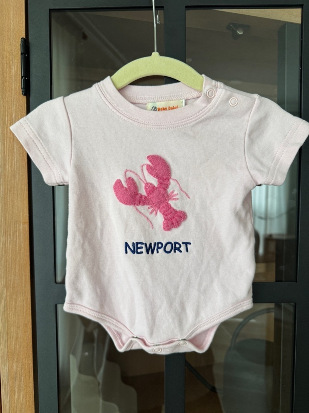 Newport RI Lobster applique onesie bodysuit short sleeve embroidered baby girl